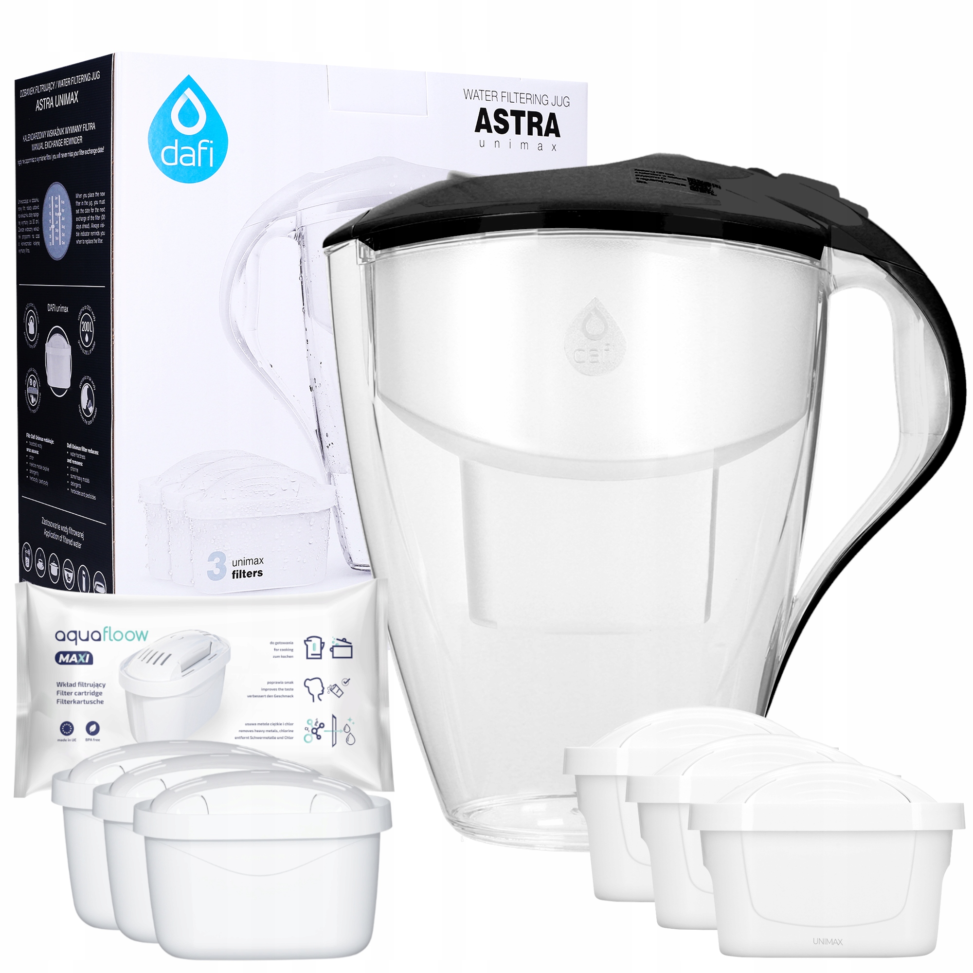 Filtračná kanvica Dafi Astra + AquaFloow Maxi 3 l čierna
